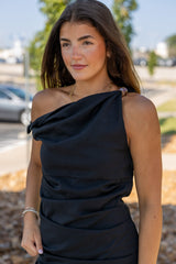 Asymmetric Twisted Bead Mini Dress