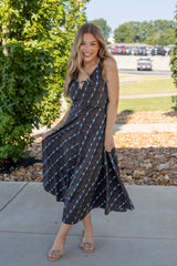 Printed Sleeveless V-Neck Midi Dress