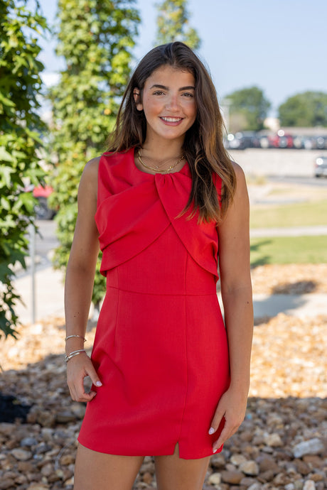 Criss-Cross Draped Pleated Bodice Sleeveless Mini Dress
