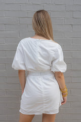 Ruched Dress with Puff Sleeves