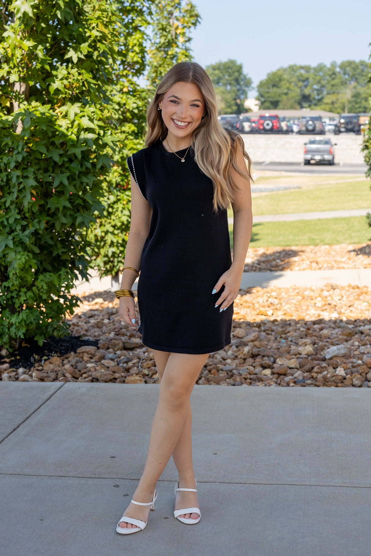 Pearl Trim Sweater Knit Mini Dress