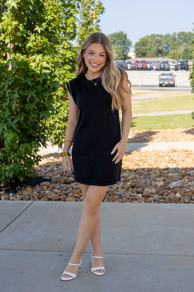 Pearl Trim Sweater Knit Mini Dress