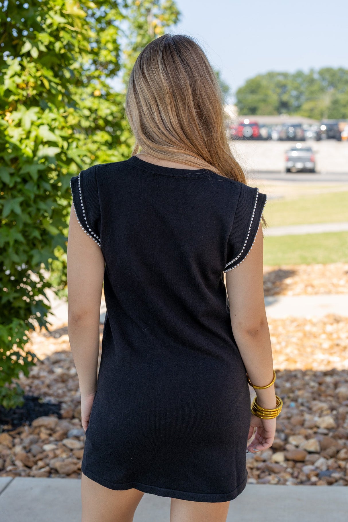 Pearl Trim Sweater Knit Mini Dress