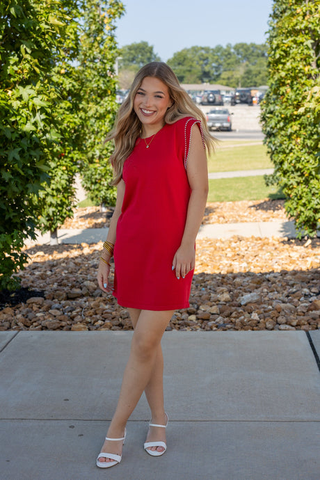 Pearl Trim Sweater Knit Mini Dress
