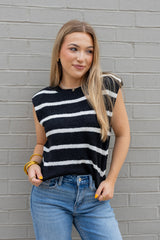 Shoulder Pad Sleeveless Striped Knit Top