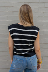 Shoulder Pad Sleeveless Striped Knit Top