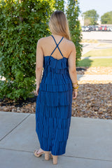 Pleated Satin Tiered Long Dress