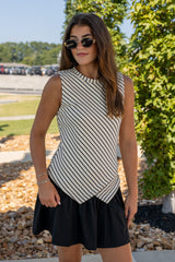 Wrap-Over Mixed Media Striped Knit Mini Dress