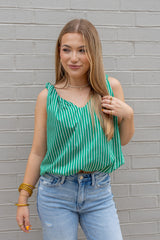 Striped Twisted Shoulder Bubble Top