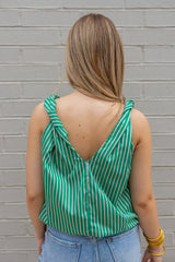 Striped Twisted Shoulder Bubble Top