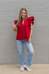 Flutter Sleeves Tunic Style Poplin Top