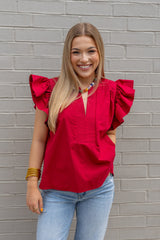 Flutter Sleeves Tunic Style Poplin Top