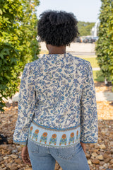 Long Sleeve Border Print Shirt Blouse