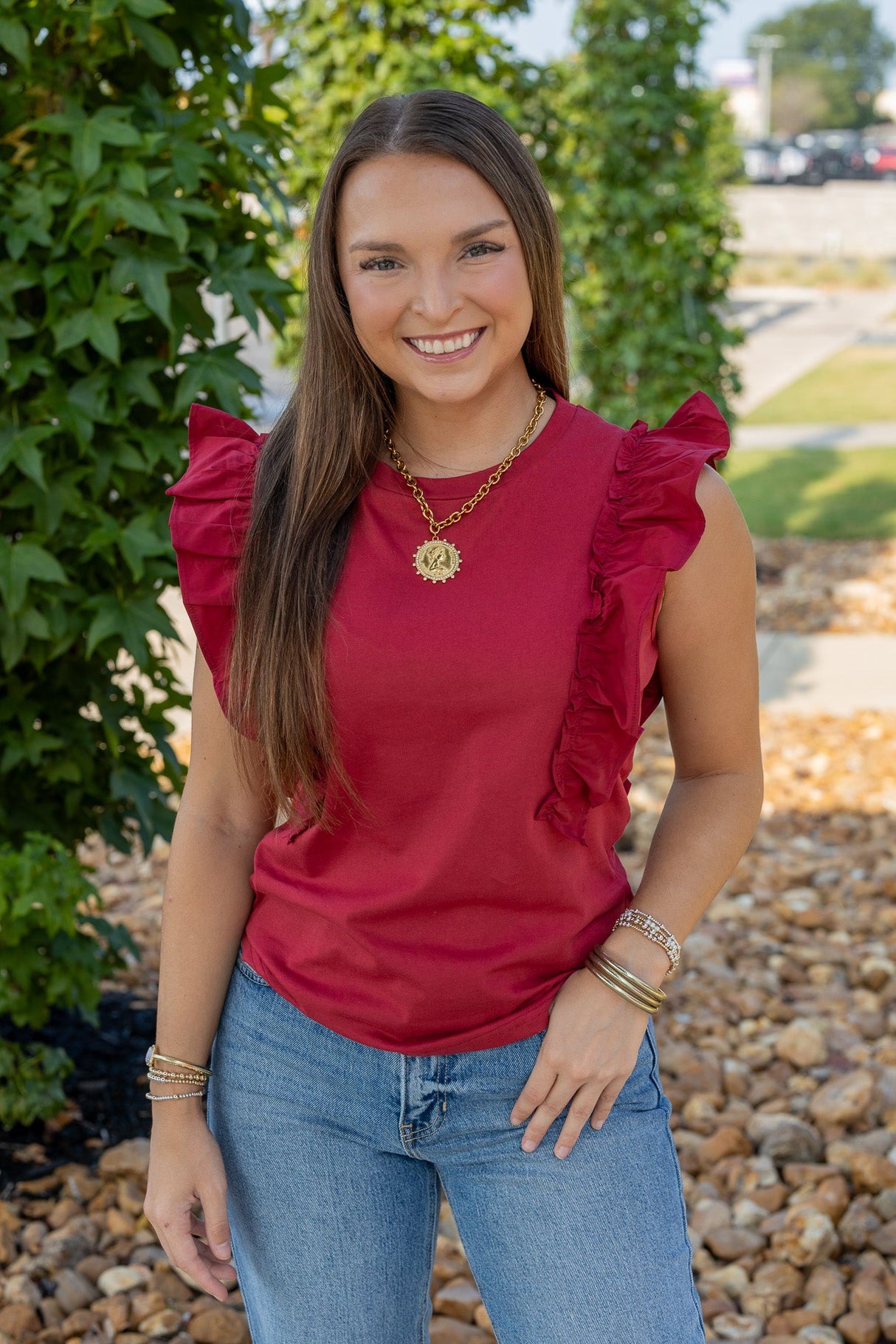 Poplin Ruffle Sleeveless Top