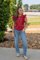 Poplin Ruffle Sleeveless Top