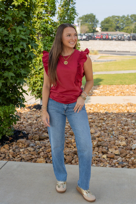 Poplin Ruffle Sleeveless Top