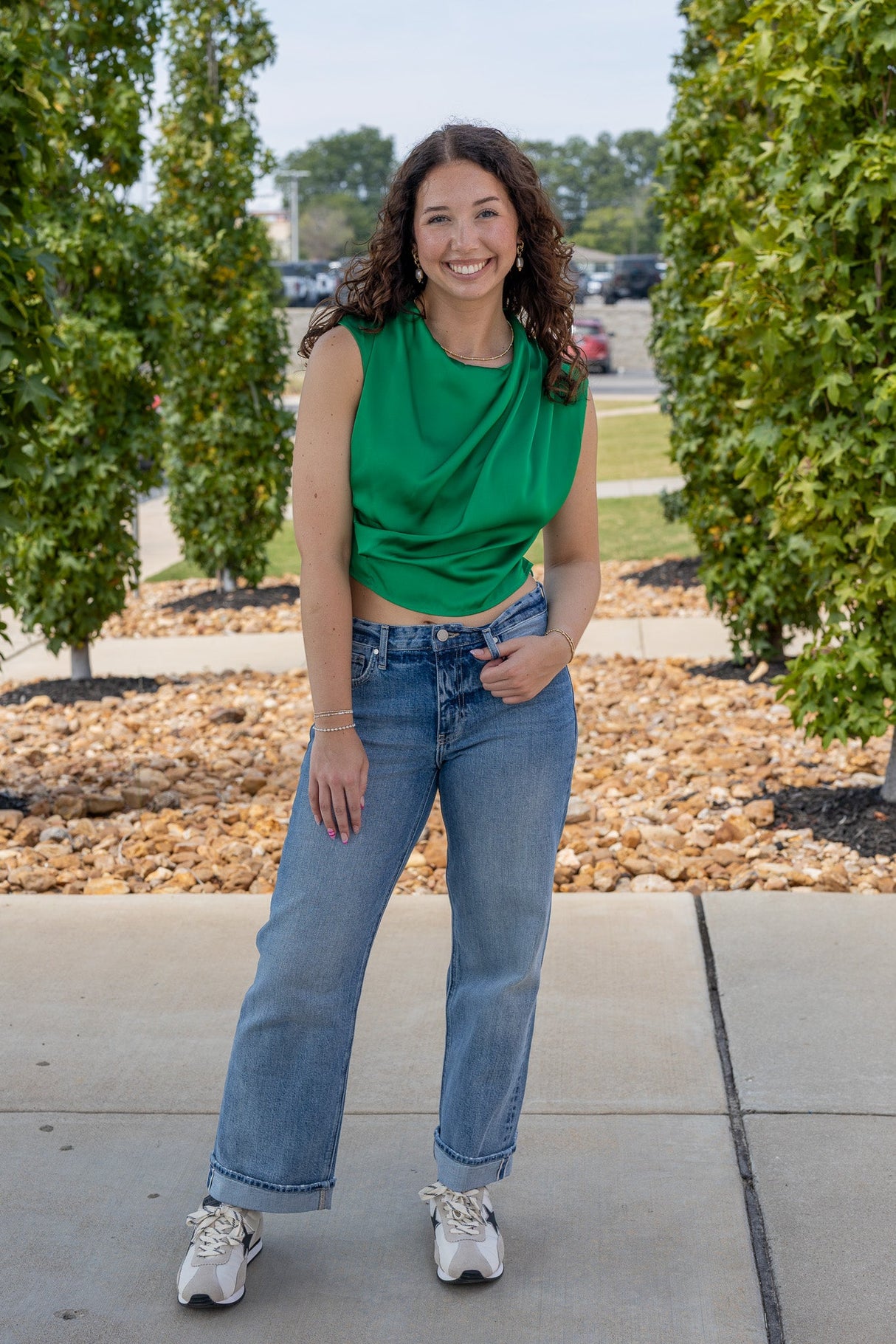 High Cowl Neck Satin Top
