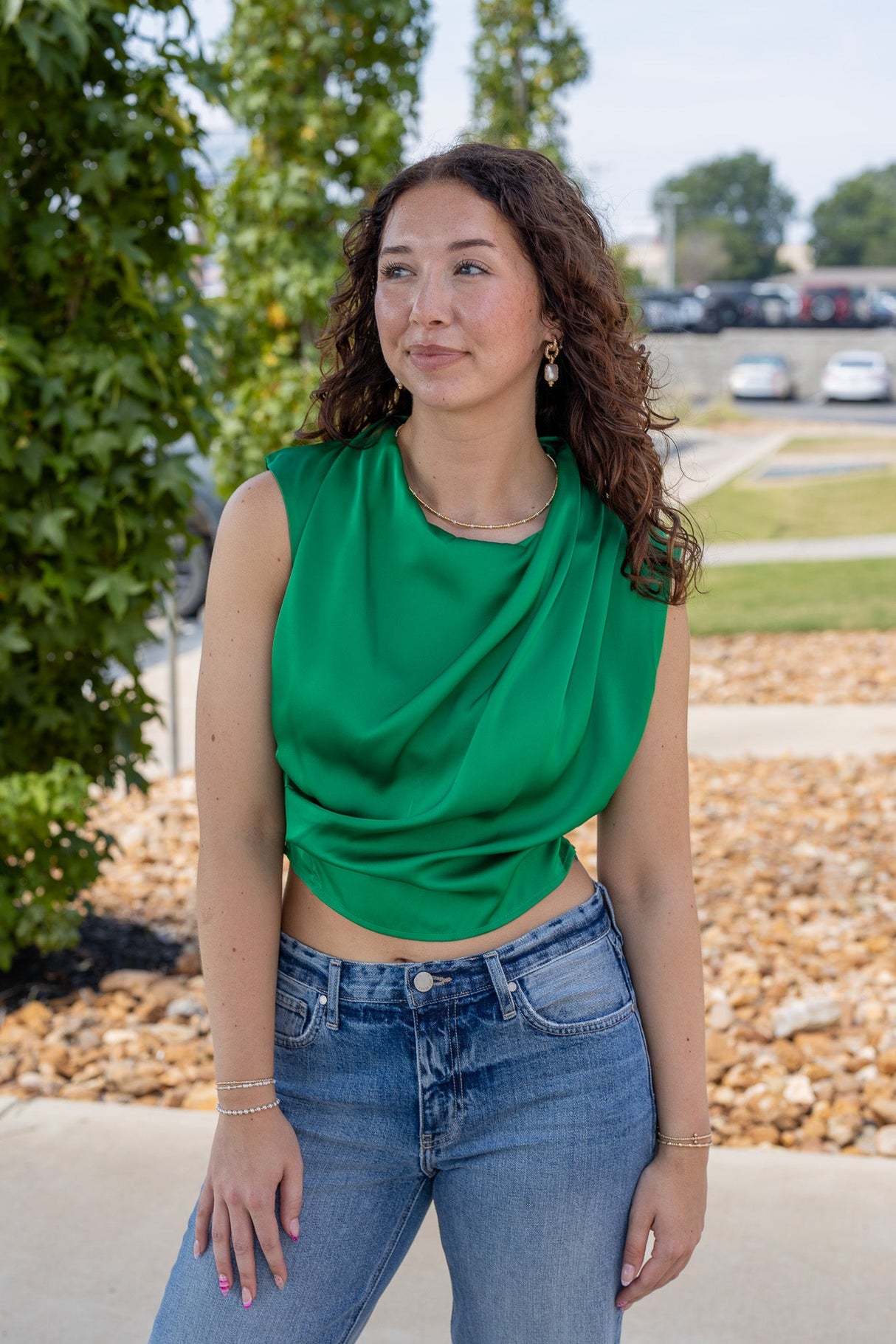 High Cowl Neck Satin Top