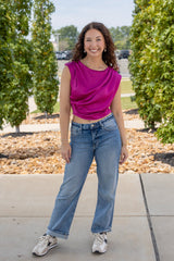 High Cowl Neck Satin Top
