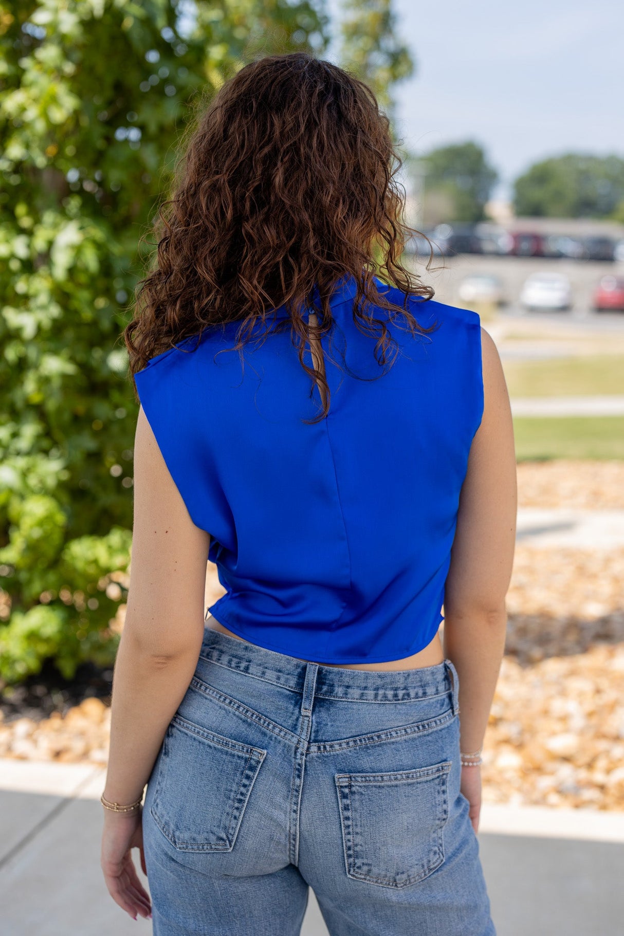 High Cowl Neck Satin Top