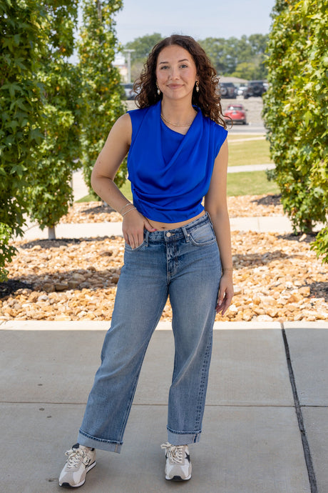 High Cowl Neck Satin Top