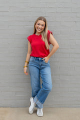 Pearl Trim Sleeveless Knit Sweater Top