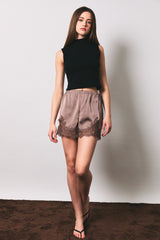 Lace Trim Satin Shorts