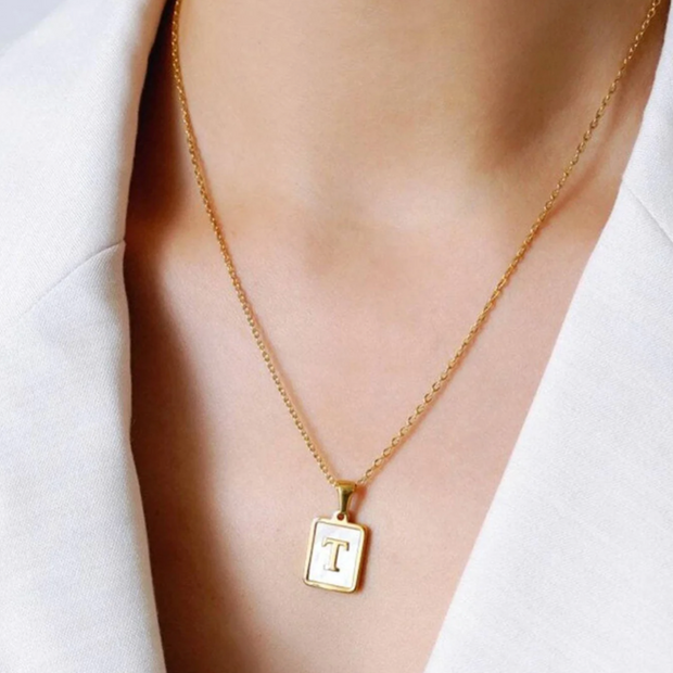 MOTHER OF PEARL INITIAL NECKLACE