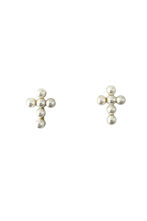 MINI PEARL CROSS STUDS