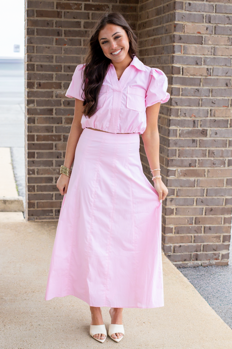 Billow A-Line Woven Midi Skirt