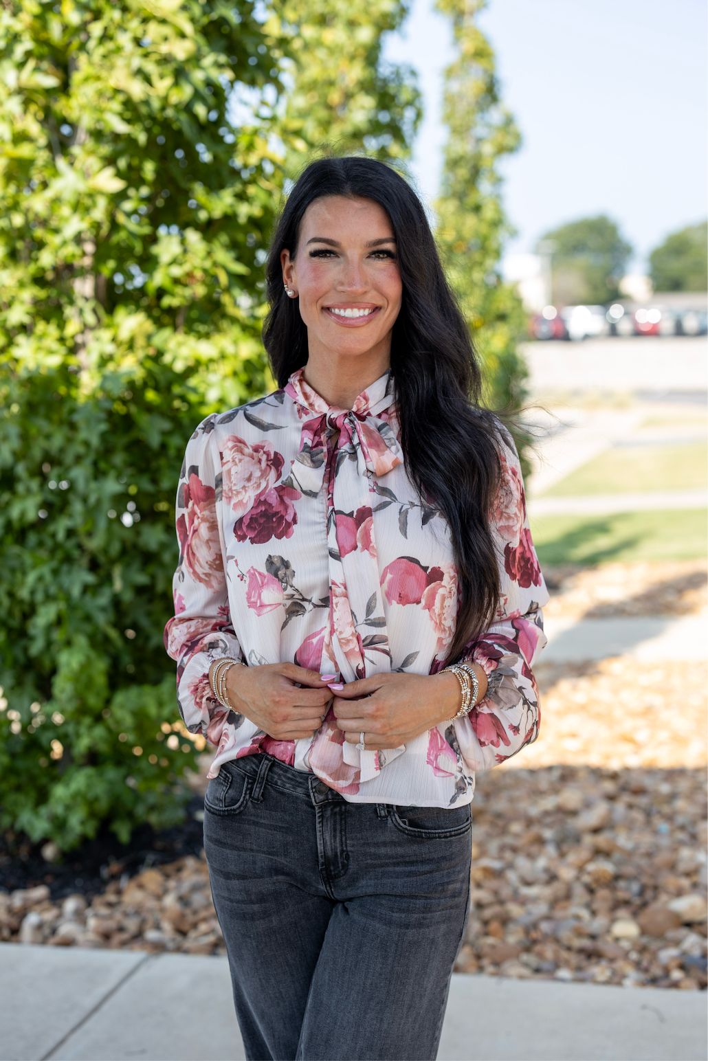 Floral Ribbon Tie Blouse