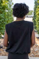 French Terry Padded Shoulder Top