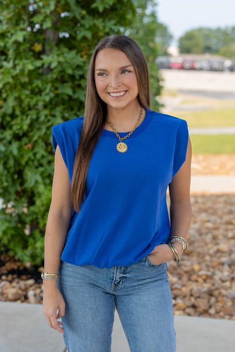 French Terry Padded Shoulder Top