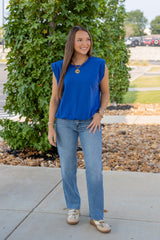 French Terry Padded Shoulder Top