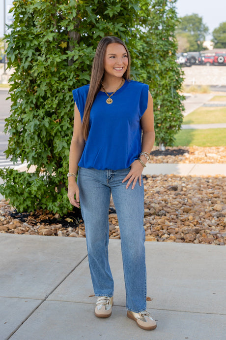 French Terry Padded Shoulder Top