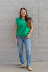 French Terry Padded Shoulder Top