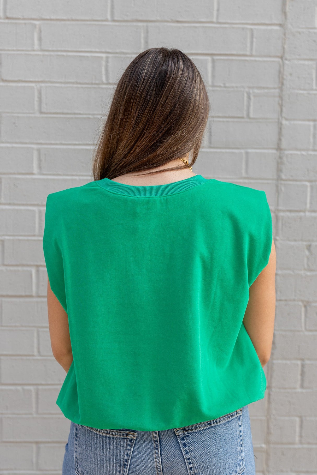 French Terry Padded Shoulder Top