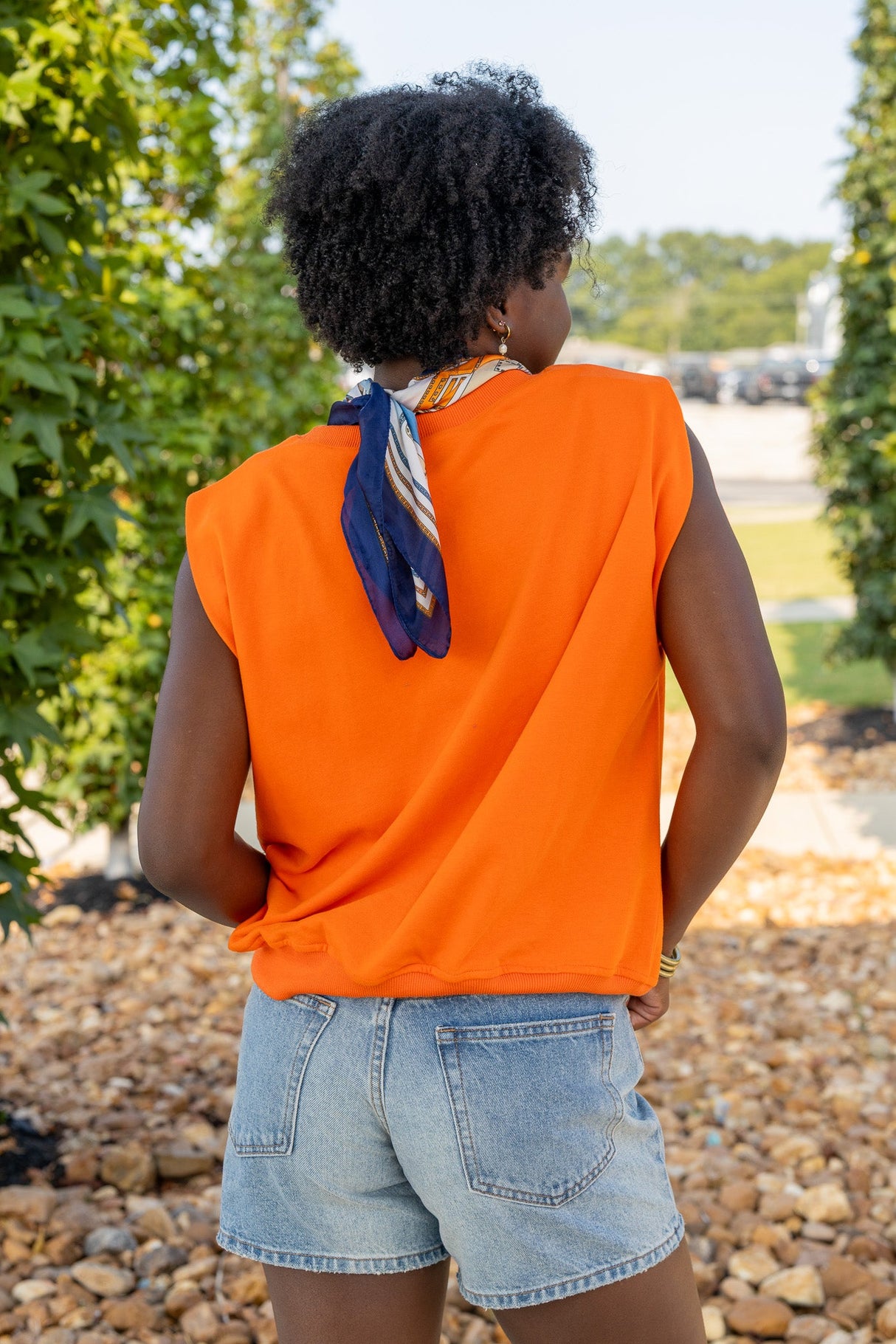 French Terry Padded Shoulder Top