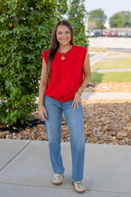 French Terry Padded Shoulder Top