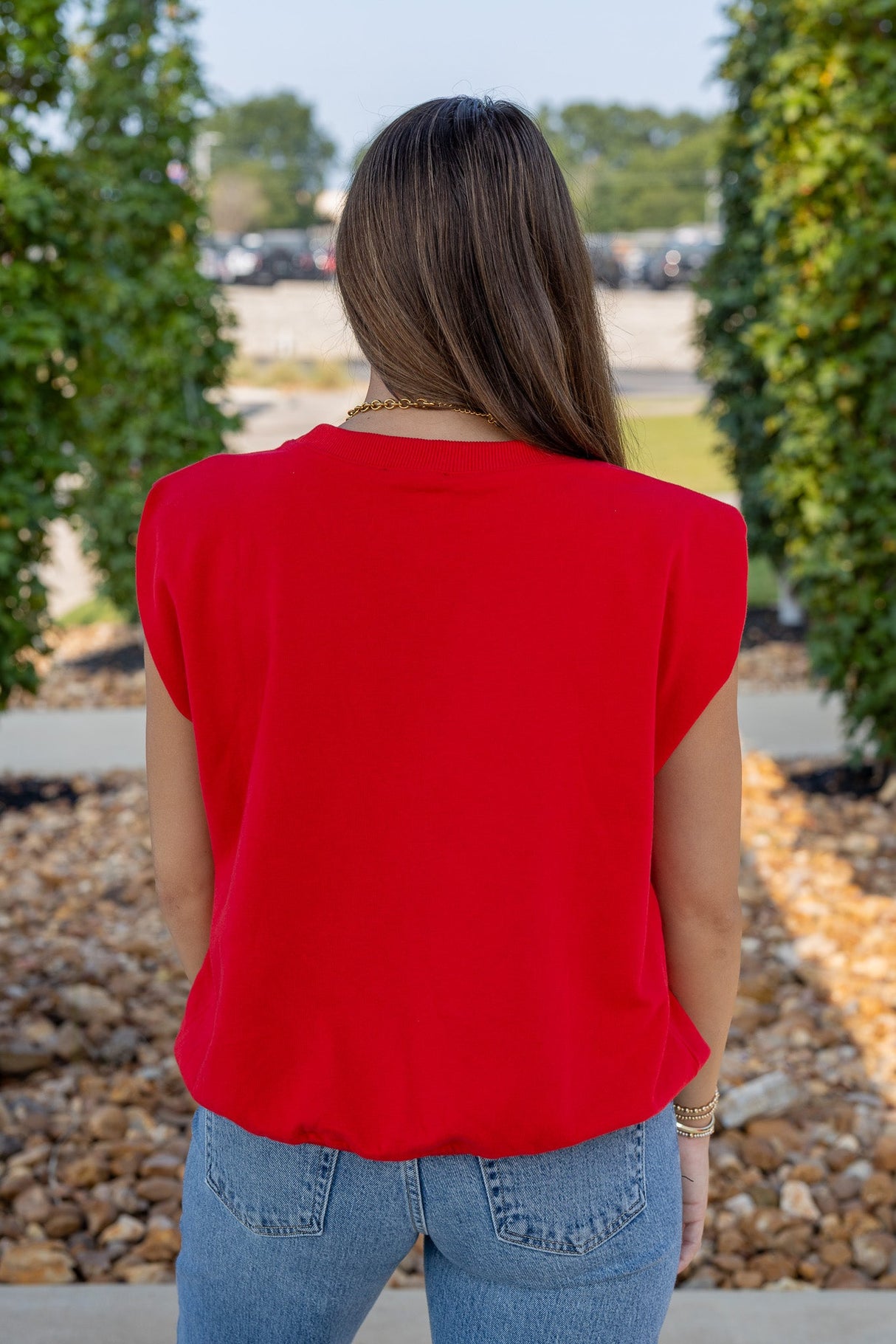 French Terry Padded Shoulder Top