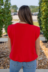 French Terry Padded Shoulder Top