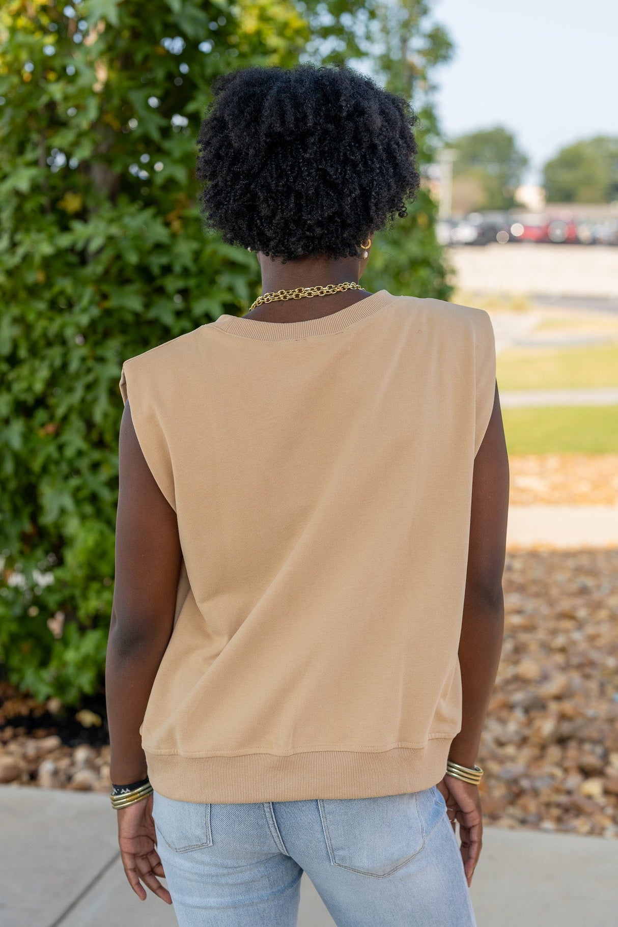 French Terry Padded Shoulder Top