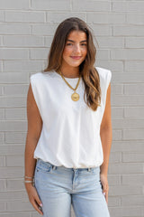 French Terry Padded Shoulder Top