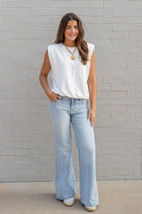 French Terry Padded Shoulder Top