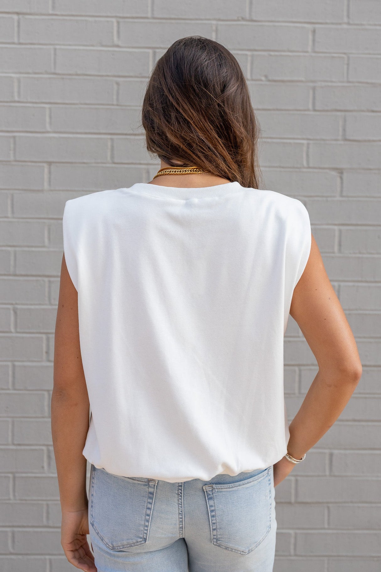 French Terry Padded Shoulder Top
