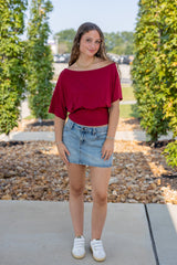 One-shoulder Ruched Waist Knit Top