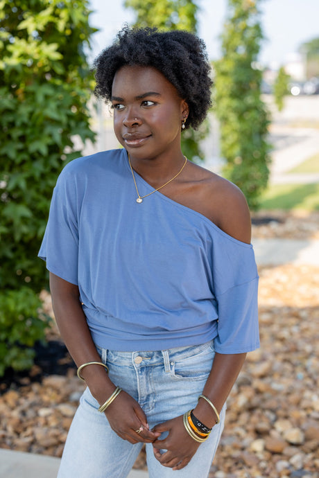 One-shoulder Ruched Waist Knit Top
