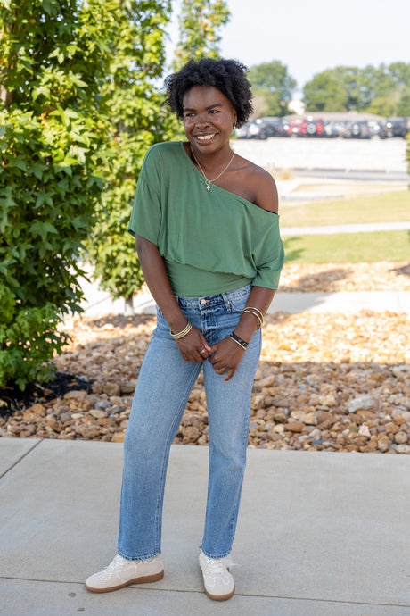 One-shoulder Ruched Waist Knit Top