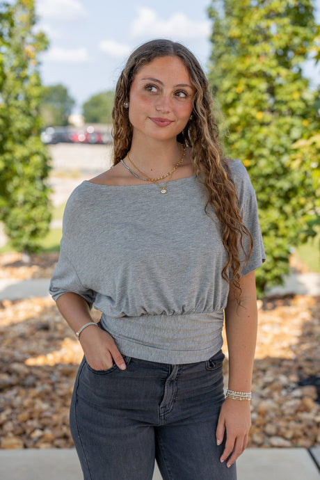 One-shoulder Ruched Waist Knit Top