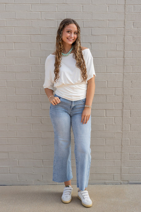 One-shoulder Ruched Waist Knit Top